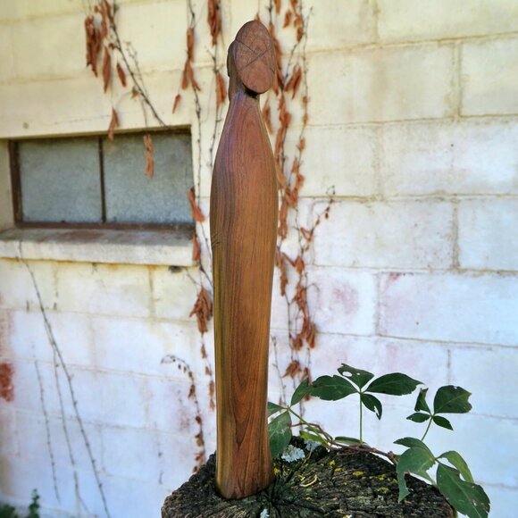Macassar Ebony African Praying Woman Statue 12.5" Mid-Century Carving - Picture 11 of 12
